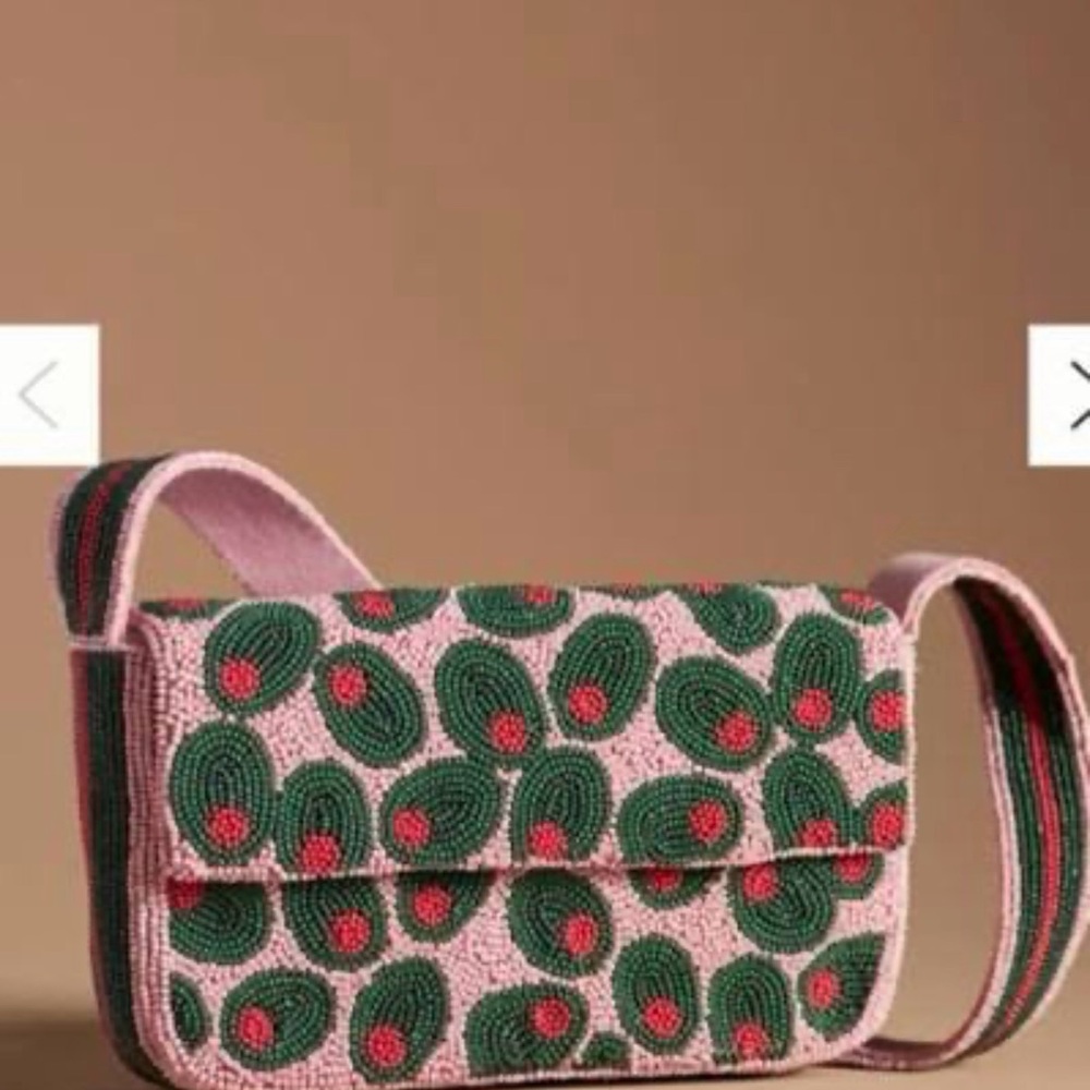 Hand-Beaded Pink and Green Crossbody Bag Olive bag